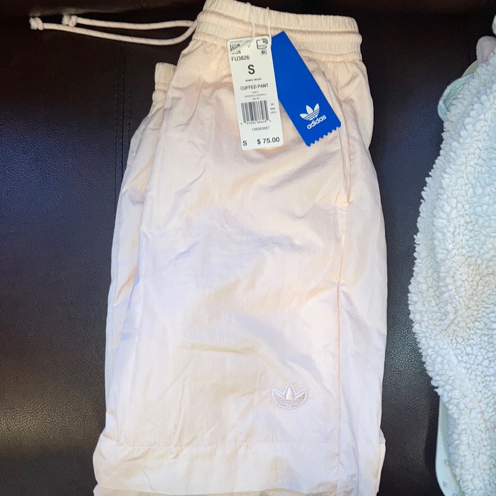 Baby pink windbreaker adidas pants